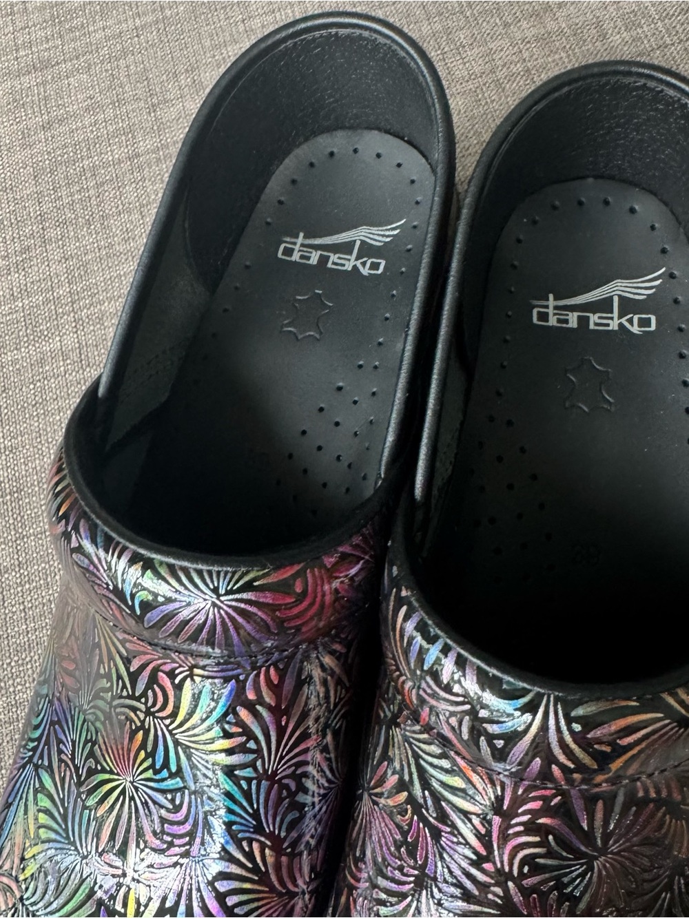 Dansko Clog Shoes Womens EU 39 8.5 Black Patent Leather Metallic Firework Nurse - Picture 6 of 6